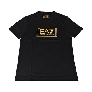 EMPORIO ARMANI燙金EA7字母LOGO造型純棉短袖T恤(S/M/L/XL/黑x金字)