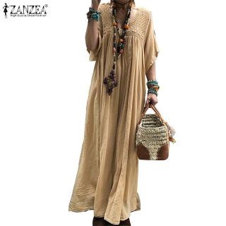 ZANZEA女士低胸鏤空鉤針全長長洋裝