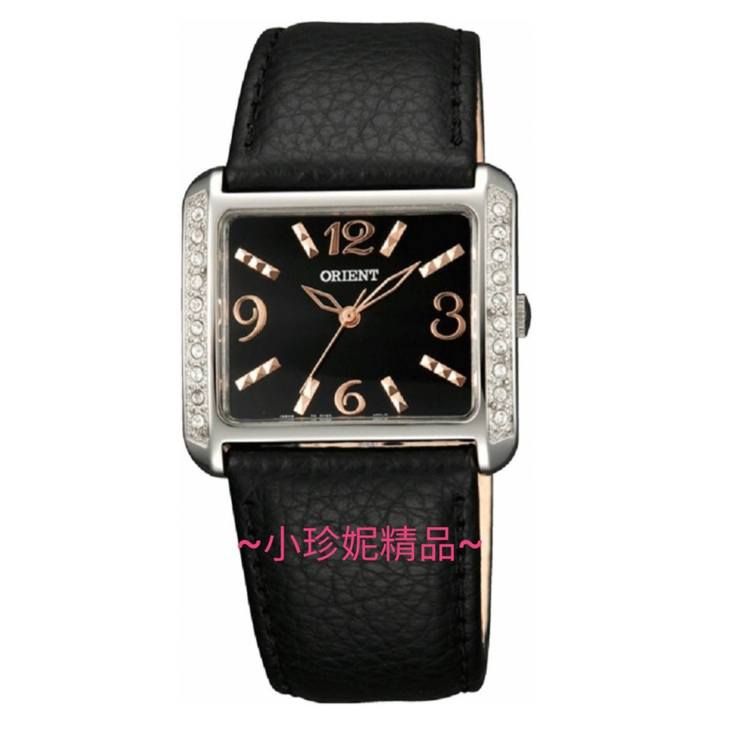 ~小珍妮精品~日本 東方 ORIENT 晶鑽 錶框 黑色 玫瑰金字 方形 真皮錶帶 SQCBD003B 公司貨! 超低價