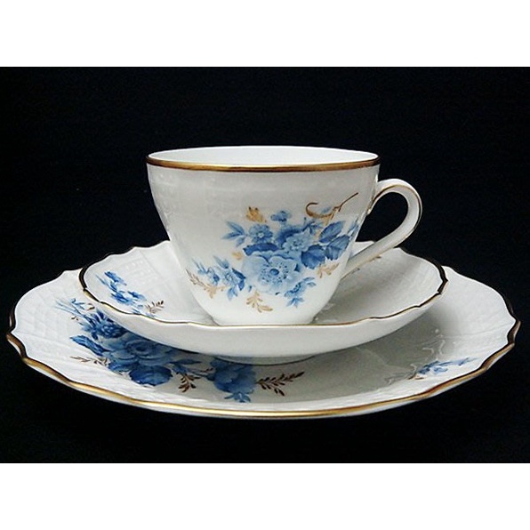 【拾年之路】 德國製Hutschenreuther獅牌Chateau Bleu系列三件式咖啡杯+盤(免運)