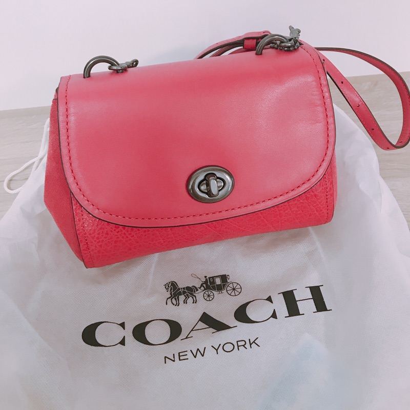 Coach 正品 小包 側背包 鏈包 斜背包 桃紅 粉紅