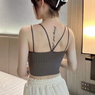 細肩背心 素面羅紋小可愛 免穿內衣 上衣 雙肩帶 春夏 女裝 無鋼圈 女上衣 ｜KR.S｜臺灣現貨 快速出貨｜M847#