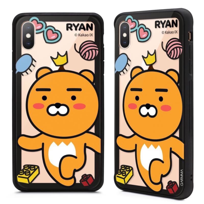 韓國貨 iPhone 7Plus GARMMA KAKAO FRIENDS 四角防撞玻璃殼 臉紅紅RYAN萊恩 手機殼