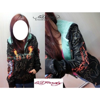 §上鉌嚴選 ED Hardy Specialty Hoody 毛毛老鷹火焰飛馬Tattoo帥氣連帽外套-黑色