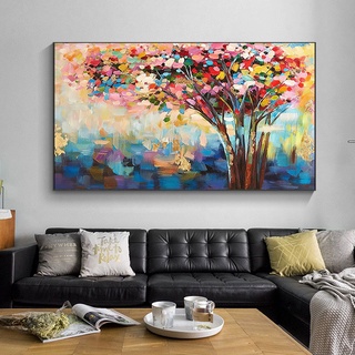 抽象油畫彩色生命之樹花卉風景油畫海報牆壁藝術畫客廳家居裝飾