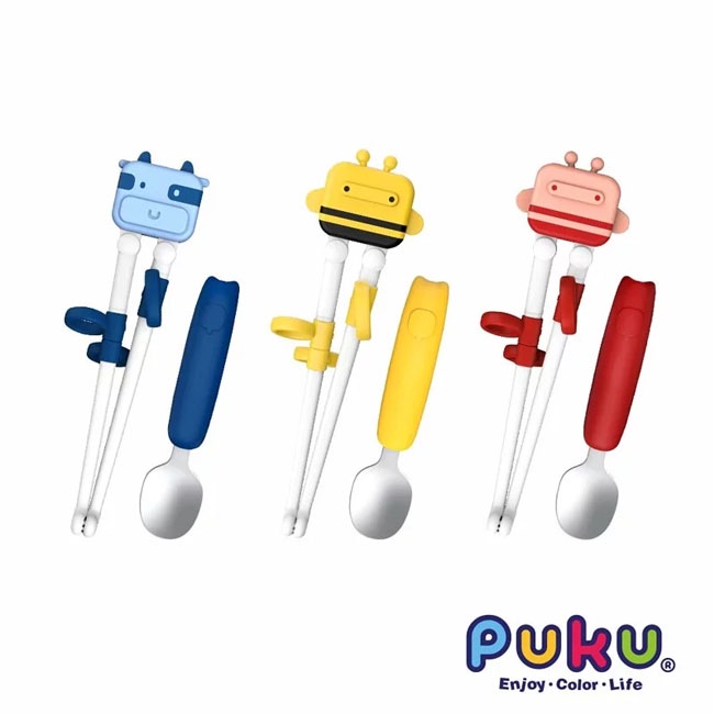藍色企鵝 Puku 學習筷湯匙套組(含收納盒)-三色可選