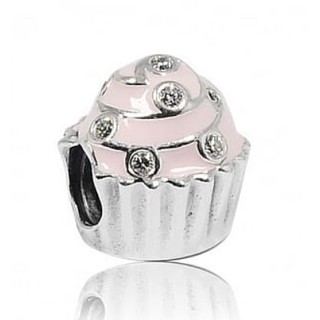 Pandora 潘朵拉 粉色搪瓷鑲鋯杯子蛋糕造型 純銀墜飾 串珠 全新 專櫃正品 名牌精品手飾飾品