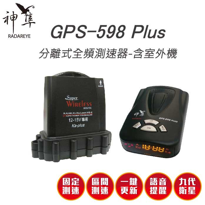 神隼 GPS-598 PLUS  全頻測速器【含室內機及雷達接收器】 區間測速 兩年保固