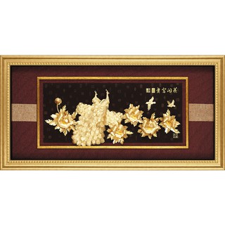 純金豪華大器版金箔畫 牡丹孔雀 花團錦簇 花開富貴133x69cm ON SALE 大降價促銷中!開運陶源 雅鑑鑫品