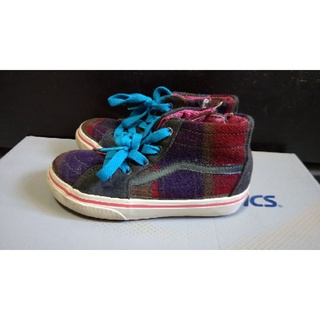 VANS 帆布鞋 拉鍊 紅黑格紋 小童 小朋友 運動鞋 休閒鞋 童鞋-18CM