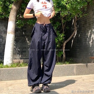 【男士闊腿牛仔褲】【休閒闊腿高街】2022新款歐美慵懶風工裝口袋素色抽繩伸縮束口褲百搭寬鬆大版褲子
