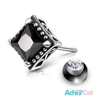 AchiCat．925純銀耳環．復古方形．栓扣式耳環．抗過敏鋼耳針．送刻字．單邊單個價格．GS7055