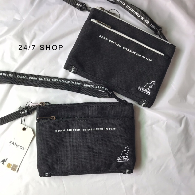 24 7 Shop 現貨特價kangol 日本側背包頸掛包斜背包小包腰包黑色輕便扁包袋鼠手拿包 蝦皮購物
