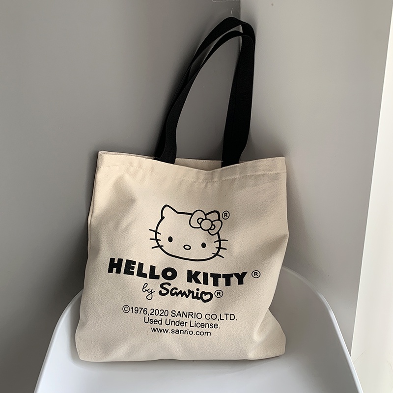 可愛卡通hello kitty帆布托特包 復古單肩包 時尚休閒手提包 學生大容量書包 購物袋 女包