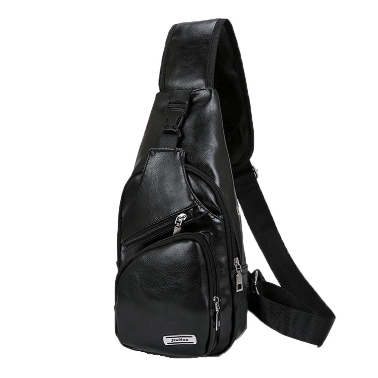 捷華 韓版皮革胸包特殊質感防潑水效果智能創新外置usb充電胸包休閒扣設計出遊方便時尚潮流側背包 蝦皮購物