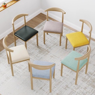 【❀高品質❀】工廠直銷餐椅家用現代簡約臥室書桌學習化妝凳子仿實木餐桌椅子靠背牛角椅