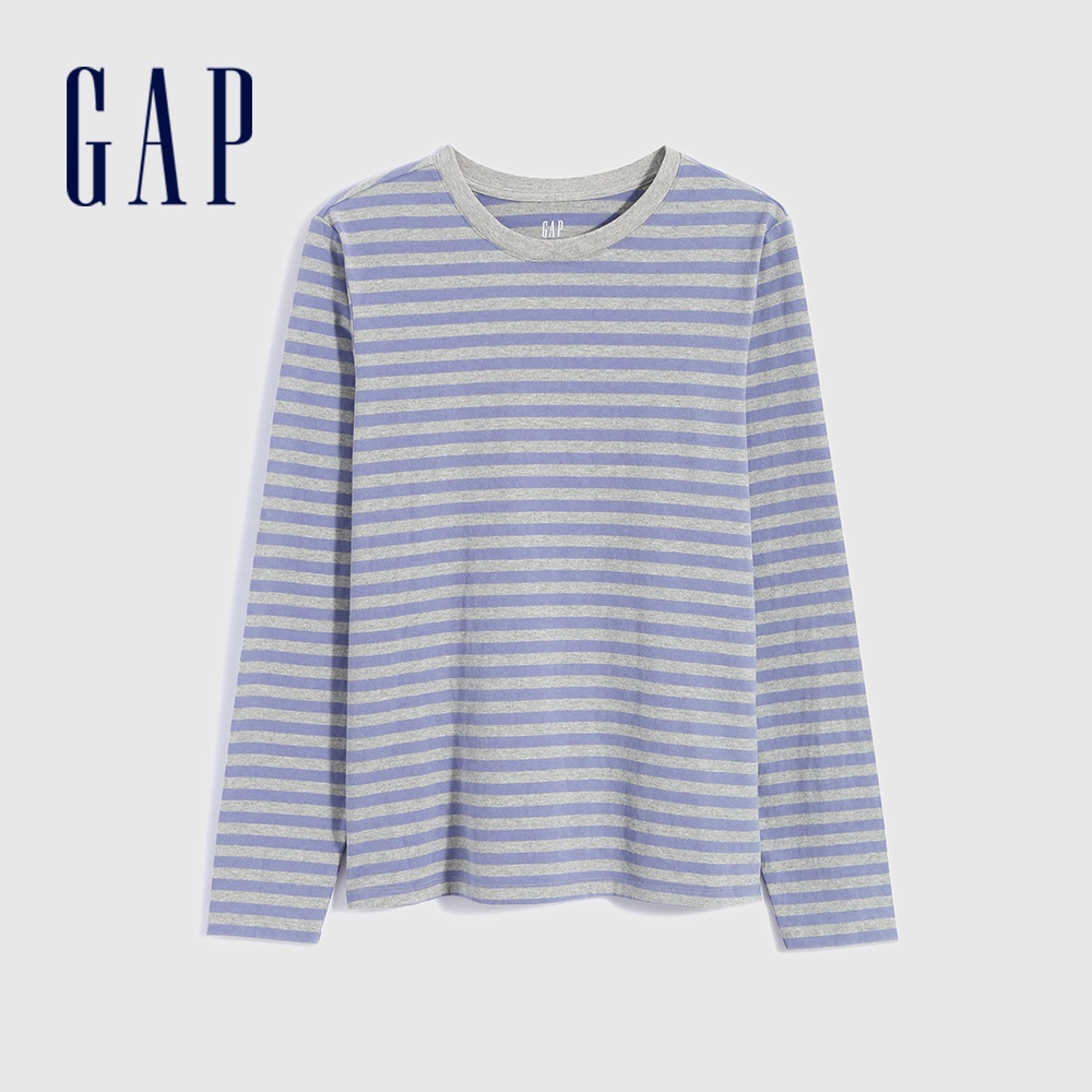 Gap 女裝 條紋長袖T恤 厚磅密織碳素軟磨系列-紫色條紋(753682)
