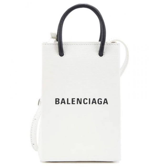 Balenciaga 593826 Shopper 小牛皮購物袋造型迷你肩背包 白色