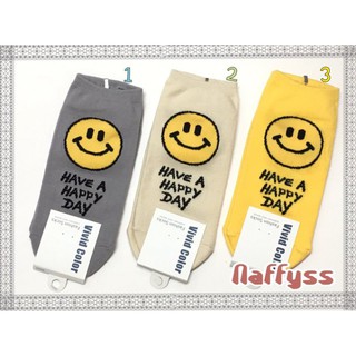 Naffyss✿ 韓國正品 滿滿好心情每一天微笑笑臉字母塗鴉造型成人女襪子