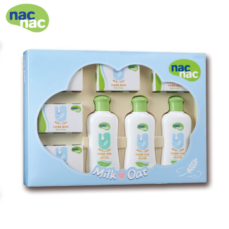 Nac Nac 牛奶燕麥潔膚禮盒(附紙袋)8件組 彌月禮盒 米菲寶貝