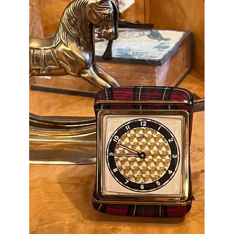 #19世紀 1930s美國Lux紅色蘇格蘭格紋機械發條旅行鬧鐘 『超棒的質感#421319
