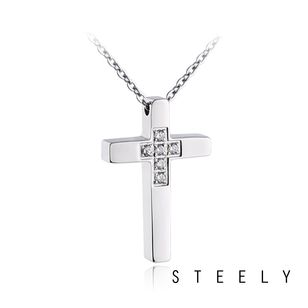 STEELY SHOP 💎鑽石十字架項鍊 銀 鈦鋼 十字架 項鍊 316L 簡約時尚十字鍊 十字架項鍊 不鏽鋼 禮物