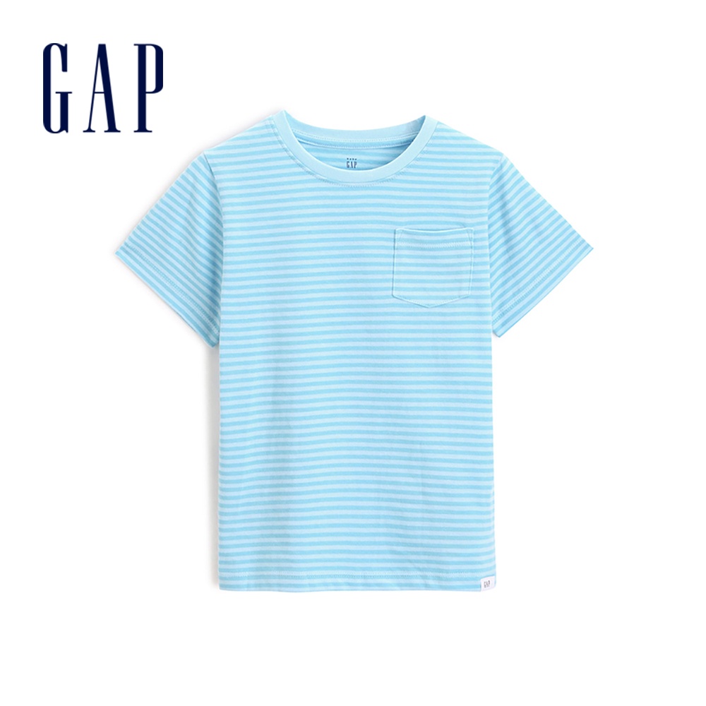 Gap 男幼童裝 棉質條紋印花短袖T恤-藍色條紋(469281)