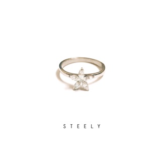 STEELY SHOP 💎簡約 時尚 花朵 鈦鋼戒指 抗敏 316L不鏽鋼 極簡 花 水鑽 小花戒指 氣質