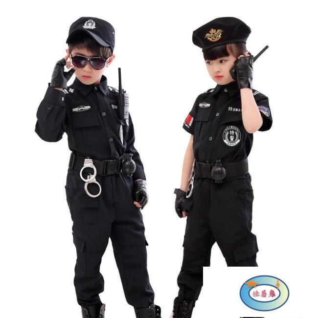 職業體驗 特警服 警察服裝 萬聖節 成人兒童衣服 套裝 男童 野戰 戰警 軍訓 裝備 夏令營 cosplay 小警察服裝