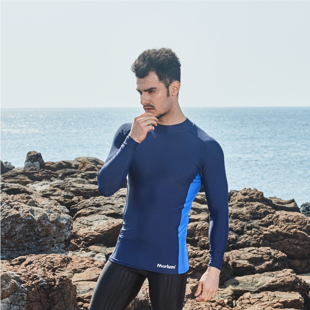 MARIUM 水母衣 MAR-3803B 半身水母衣 深藍 潛水 游泳 戶外戲水 物理防曬 防曬 衝浪 長袖水母衣 素色
