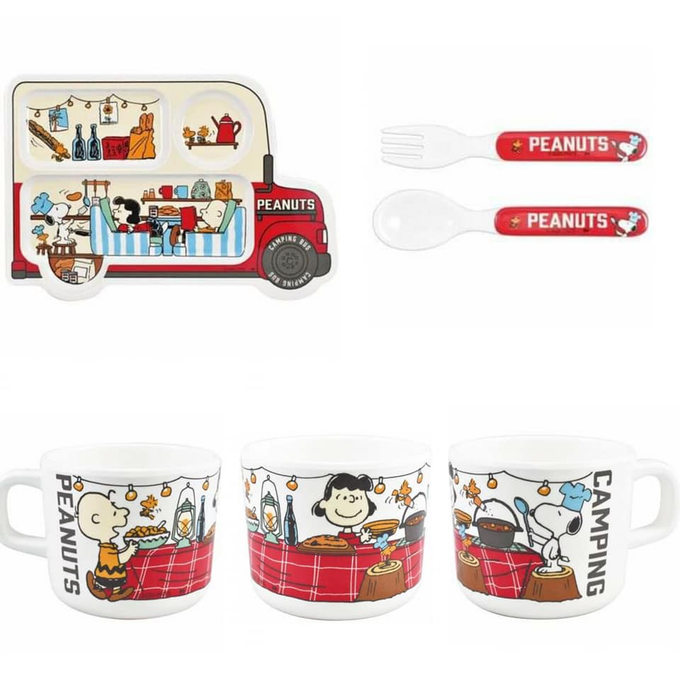日貨小町號 日本 Snoopy 公車造型 餐盤 餐具 餐具組 杯子 湯匙 叉子 禮盒組 聖誕禮物 交換禮物 現貨