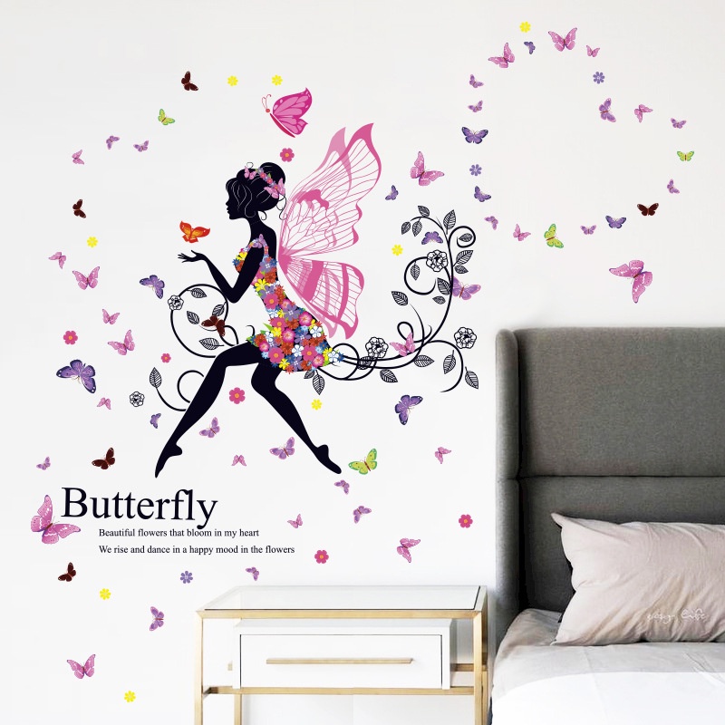 五象設計 花仙子裝飾背牆貼女孩精靈蝴蝶英語臥室貼紙