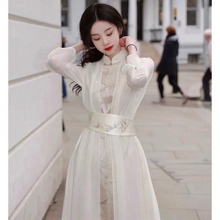 古風異域拍照服裝 高級感復古改良旗袍 中式國風溫柔白色洋裝