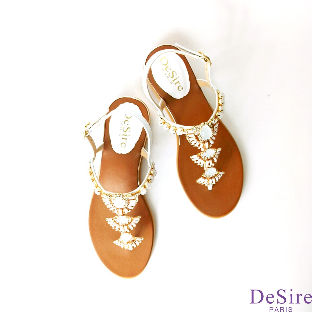 【DeSire】寶石鑽飾T字涼鞋-白色(1137101-90)