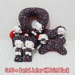 汽車枕頭 3 件套和 Hello kitty 印花黑色頸枕