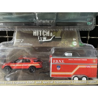 《模王》 1/64 美國綠光 模型合金車 消防車拖車組