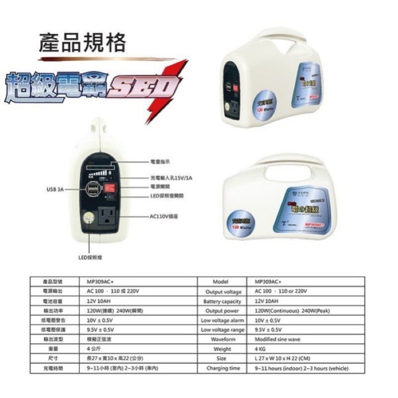 【電池達人】無敵電匠 MP309AC+ 戶外供電 家用110V 行動電源 車中泊 露營 野營 車宿 戶外教學 USB充電