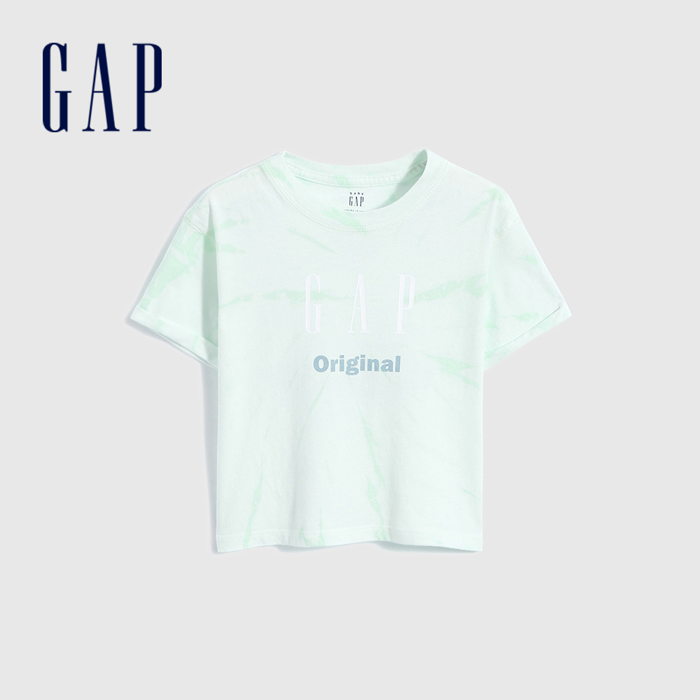 Gap 女幼童裝 Logo純棉紮染短袖T恤-淡綠色(689339)