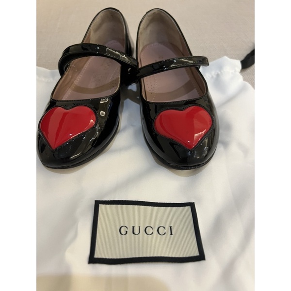 GUCCI女童黑色亮皮❤️心娃娃鞋、九成新，