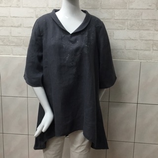 小立領棉麻繡花上衣