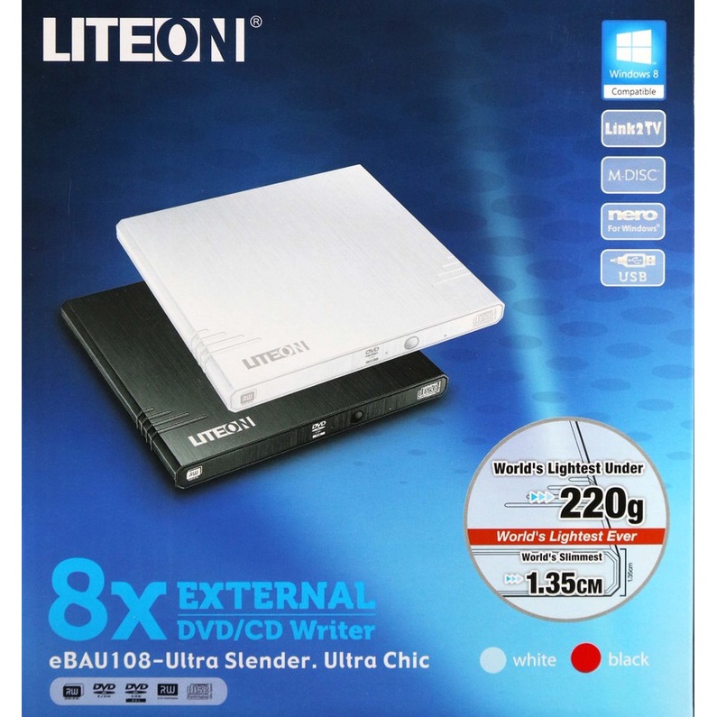 【LITEON】 eBAU108 超薄型外接式DVD/CD燒錄器(白)