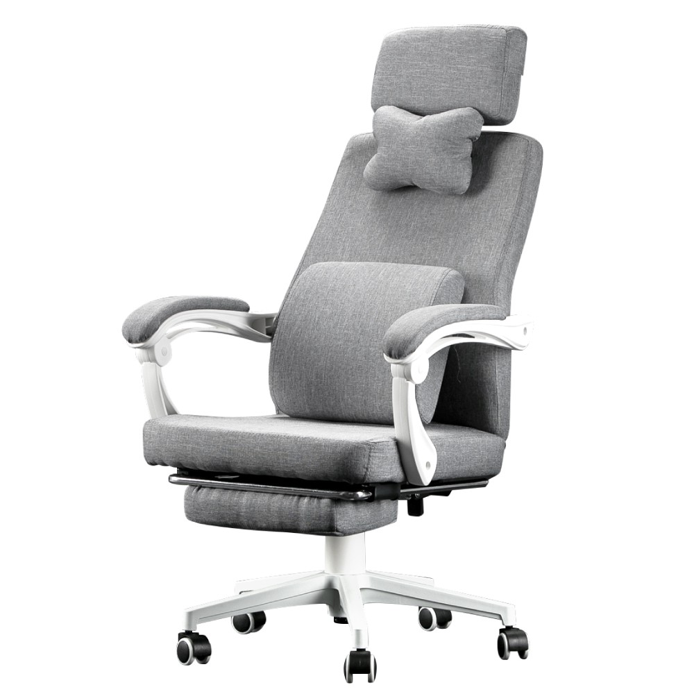 【IDEA】透氣麻棉高背人體工學椅辦公椅 電腦椅附抬腳架