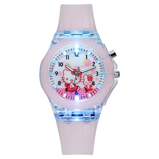 可愛 卡通 石英手錶 時尚 HelloKitty 夜光 LED 女士手錶 韓版 ins風 石英手錶 發光 硅膠 學生手錶