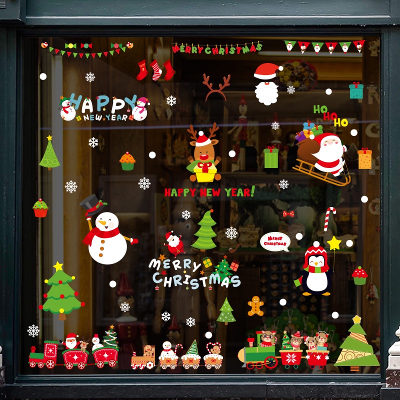 五象設計 聖誕節元素卡通靜電貼櫥窗玻璃場景佈置裝飾牆貼畫自粘