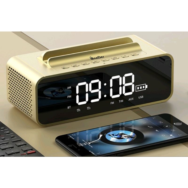 OneDer V06 多功能智能藍牙音箱 帶時鐘鬧鐘收音機(金)