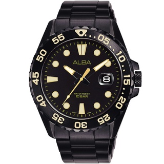 ALBA雅柏 水鬼運動鋼帶錶-黑黃42mm (AS9N23X1) 男錶 鋼帶錶