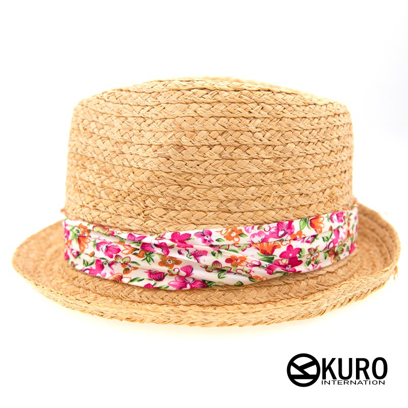 KURO-SHOP拉非草花紋帽帶草帽紳士帽