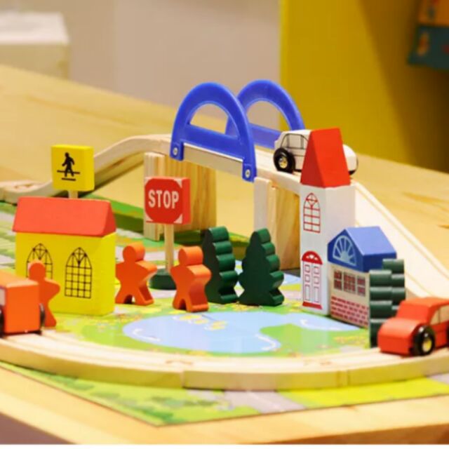 木製40片城市軌道立交橋交通場景组合玩具 木質火車軌道拆装 兒童寶寶幼童木製玩具 汽車道路精緻木工玩具 童玩木工積木玩具