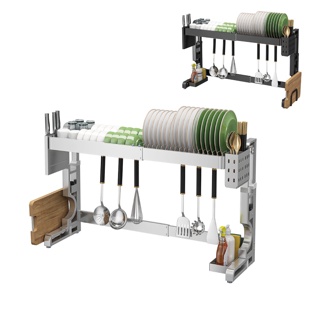 慢慢家居 免組裝可升降-304不鏽鋼可伸縮水槽碗盤瀝水架(大全配) 現貨 廠商直送