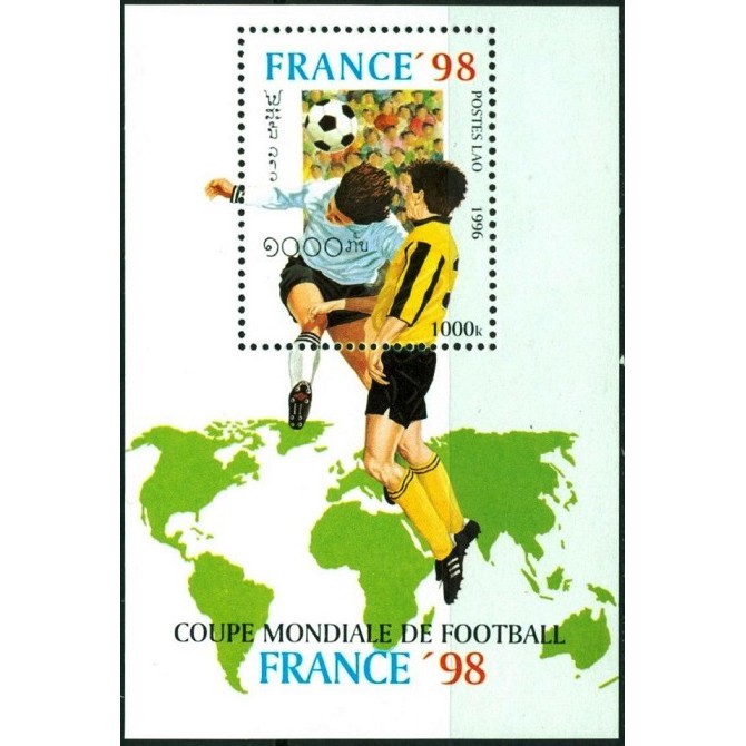 (C1939)寮國 1998年法國第16屆世界盃足球賽小型張郵票